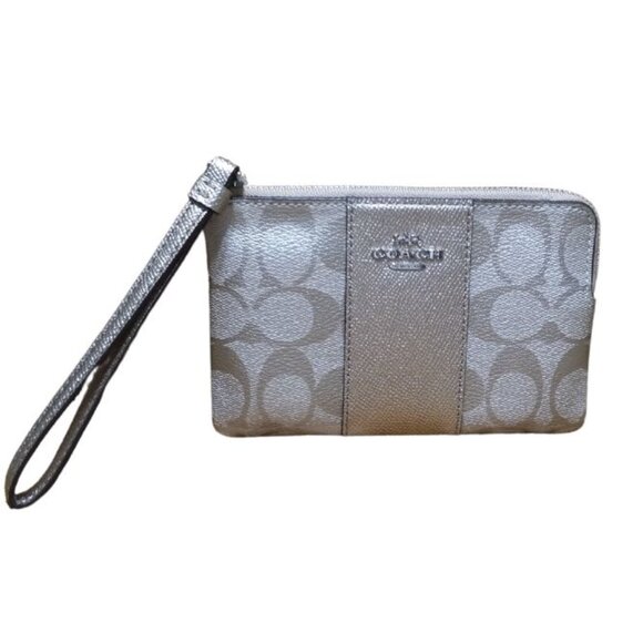 💲💲💲SALE‼️🎉Coach Wristlet Wallet Platinum Gold Mono Leather - Picture 1 of 8